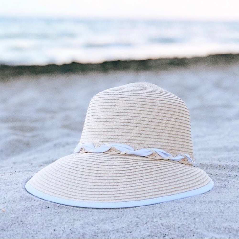 White Cris Cross Ribbon Detail Summer Visor